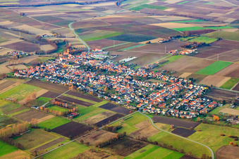 Village view from the southeast in Minfeld in the state Rhineland-Palatinate, Germany