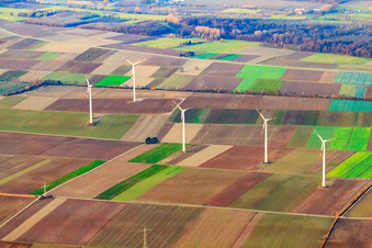 Wind farm Minfeld in Minfeld in the state Rhineland-Palatinate, Germany from the plane