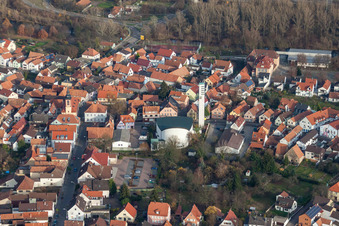 Aerial view of Catholic Parish church of St. Giles in Wörth am Rhein in the state Rhineland-Palatinate, Germany