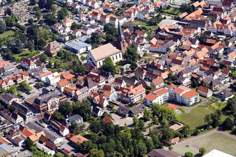 Aerial photograpy of St. Mary's Assumption in Herxheim bei Landau in the state Rhineland-Palatinate, Germany