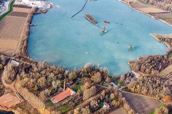 Aerial photograpy of Gravel plant of WOLFF & MÜLLER Quarzsande GmbH Plant Hagenbach in Hagenbach in the state Rhineland-Palatinate, Germany