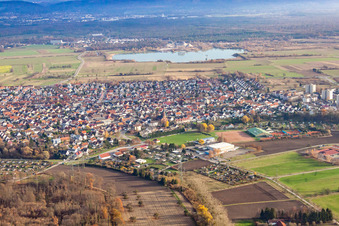 Aerial view of View of the town from the west in the district Forchheim in Rheinstetten in the state Baden-Wuerttemberg, Germany