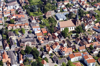 Oblique view of St. Mary's Assumption in Herxheim bei Landau in the state Rhineland-Palatinate, Germany