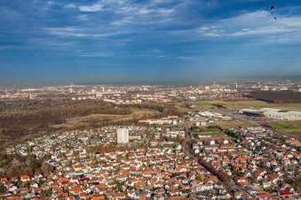 View of the town from the south in the district Forchheim in Rheinstetten in the state Baden-Wuerttemberg, Germany