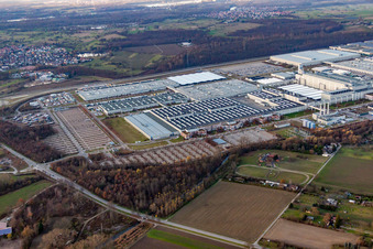 Aerial view of Daimler AG from the southeast in Rastatt in the state Baden-Wuerttemberg, Germany