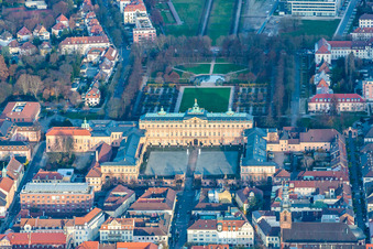 Palace Residenzschloss Rastatt on the Herrenstrasse in the district Rastatt-Innenstadt in Rastatt in the state Baden-Wurttemberg from above