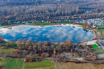 Lake bank areas of Fischergilde Plittersdorf 1964 e.V. in Rastatt in the state Baden-Wurttemberg