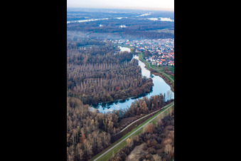 Aerial view of Old Rhine in the district Plittersdorf in Rastatt in the state Baden-Wuerttemberg, Germany