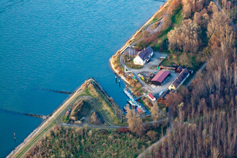 Aerial view of Water and Shipping Office in the district Plittersdorf in Rastatt in the state Baden-Wuerttemberg, Germany