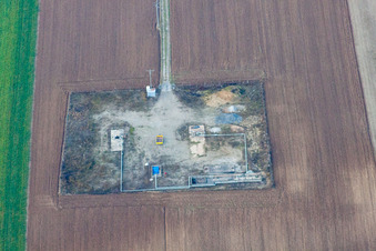 Aerial view of Scheibenhardt, oil production in Scheibenhard in the state Bas-Rhin, France