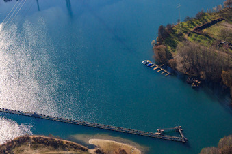 Boat dock in Schauffele Lake in Wörth am Rhein in the state Rhineland-Palatinate, Germany