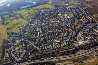 View from the north in the district Maximiliansau in Wörth am Rhein in the state Rhineland-Palatinate, Germany