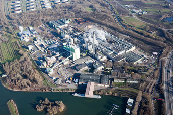 Building and production halls on the premises of Papierfabrik Stora Enso in the district Maxau in Karlsruhe in the state Baden-Wurttemberg