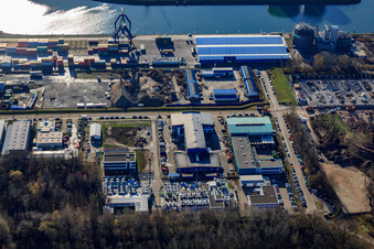 Nordbeckenstraße at the Rhine port with CONTARGO and Rhenus Ports in the district Mühlburg in Karlsruhe in the state Baden-Wuerttemberg, Germany