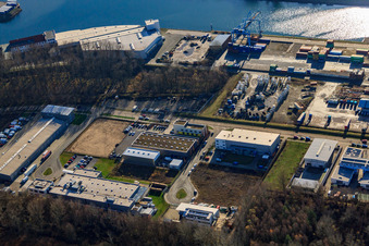 Rhine ports with ITK Internationales Transport-Kontor GmbH in the district Mühlburg in Karlsruhe in the state Baden-Wuerttemberg, Germany
