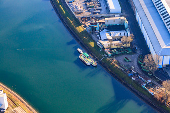 Mooring in the Rhine harbor in the district Mühlburg in Karlsruhe in the state Baden-Wuerttemberg, Germany