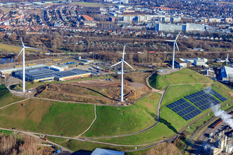 Aerial view of Landfill West (Energy Mountain) in the district Knielingen in Karlsruhe in the state Baden-Wuerttemberg, Germany