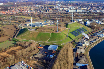 Aerial photograpy of Landfill West (Energy Mountain) in the district Knielingen in Karlsruhe in the state Baden-Wuerttemberg, Germany