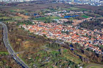 Lower street and course of the Alb in the district Knielingen in Karlsruhe in the state Baden-Wuerttemberg, Germany