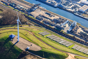 Aerial view of Landfill West (Energieberg) in front of Asphaltmischwerk Karlsruhe GmbH & Co. OHG in the district Knielingen in Karlsruhe in the state Baden-Wuerttemberg, Germany