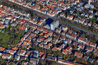 Rheinbrückenstraße and Saarlandstr in the district Knielingen in Karlsruhe in the state Baden-Wuerttemberg, Germany