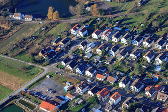 Aerial photograpy of Bruchweg in the district Knielingen in Karlsruhe in the state Baden-Wuerttemberg, Germany
