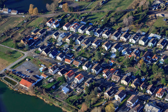 Oblique view of Bruchweg in the district Knielingen in Karlsruhe in the state Baden-Wuerttemberg, Germany