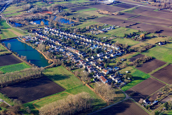 Bruchweg in the district Knielingen in Karlsruhe in the state Baden-Wuerttemberg, Germany from above