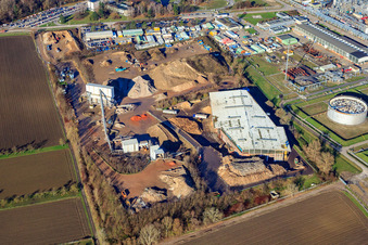 Aerial view of Mineral oil refinery Oberrhein, BEB Bioenergie Baden GmbH and Peter Gross Umwelt GmbH & Co. KG in the district Knielingen in Karlsruhe in the state Baden-Wuerttemberg, Germany