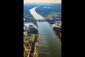 River - bridge construction over the river Rhine from Karlsruhe to Woerth am Rhein in the state Rhineland-Palatinate