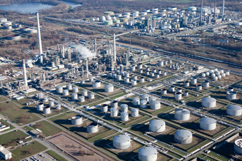 Aerial view of MIRO in the district Knielingen in Karlsruhe in the state Baden-Wuerttemberg, Germany