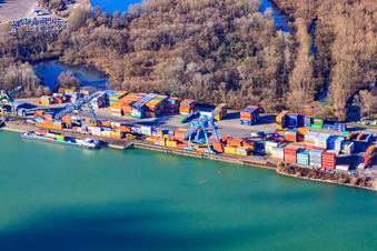 Aerial view of Contargo Worth at the Wörth port in the district Maximiliansau in Wörth am Rhein in the state Rhineland-Palatinate, Germany