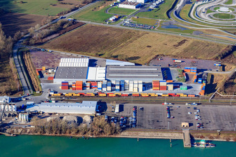 Contargo Worth at the Wörth port in the district Maximiliansau in Wörth am Rhein in the state Rhineland-Palatinate, Germany from above