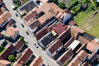 Oblique view of Main Street in Erlenbach bei Kandel in the state Rhineland-Palatinate, Germany