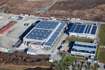 Aerial photograpy of Building and production halls on the premises of Europack GmbH in the district Industriegebiet Woerth-Oberwald in Woerth am Rhein in the state Rhineland-Palatinate