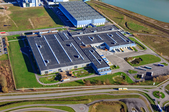 Aerial photograpy of Palm paper mill in the Oberwald industrial area in Wörth am Rhein in the state Rhineland-Palatinate, Germany