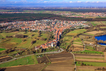 Aerial view of Hinterstädtel from the south in Jockgrim in the state Rhineland-Palatinate, Germany