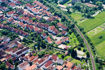 Aerial view of Residential area of detached housing estate Kandel Im Kirschgarten in Kandel in the state Rhineland-Palatinate