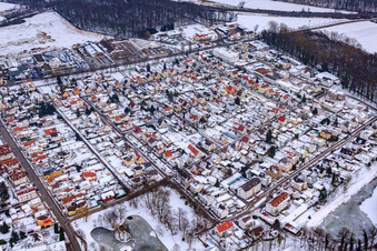 Gartenstadt settlement in winter when there is snow in Kandel in the state Rhineland-Palatinate, Germany