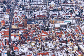 Main Street in winter with snow in Kandel in the state Rhineland-Palatinate, Germany