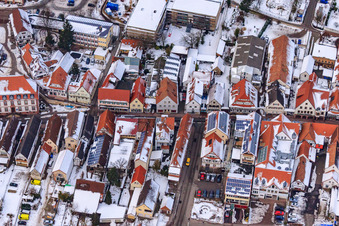 Main Street in winter with snow in Kandel in the state Rhineland-Palatinate, Germany out of the air