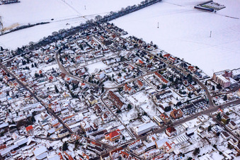 Aerial view of Castle Ring in winter with snow in Kandel in the state Rhineland-Palatinate, Germany