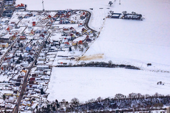 Stresemannstraße in winter with snow in Kandel in the state Rhineland-Palatinate, Germany