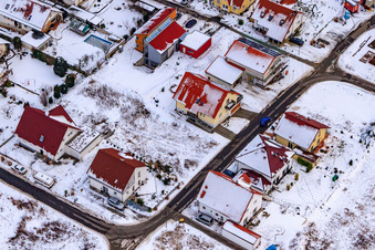 On the high trail in winter when there is snow in Kandel in the state Rhineland-Palatinate, Germany seen from above
