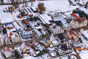 Saarstraße in winter with snow in Kandel in the state Rhineland-Palatinate, Germany from above