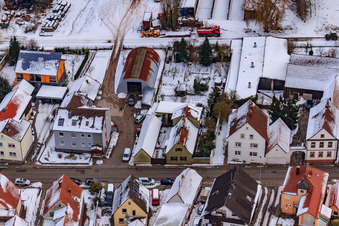 Saarstraße in winter with snow in Kandel in the state Rhineland-Palatinate, Germany seen from above