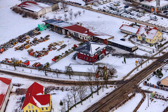 Aerial photograpy of Castle House in winter with snow in Minfeld in the state Rhineland-Palatinate, Germany