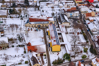Primary School Minfeld and Mundoplatz and Hall in winter when there is snow in Minfeld in the state Rhineland-Palatinate, Germany