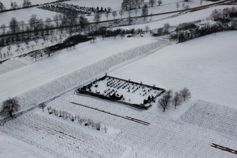 Aerial photograpy of Cemetery in the snow in the district Kleinsteinfeld in Niederotterbach in the state Rhineland-Palatinate, Germany