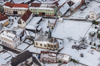 Wintry snowy Church building in the village of in Dierbach in the state Rhineland-Palatinate